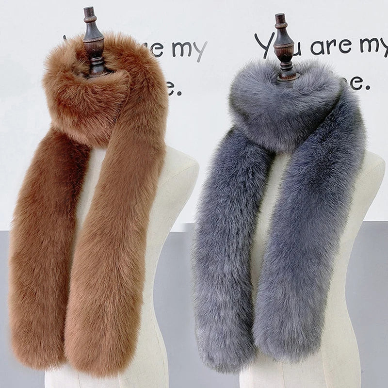 Winter Warm Faux Fox Fur Collar Woman Scarf Shawl For Ladies Collars Wraps Neck Warmer Long Scarves Luxury Furry Scarf Shawls