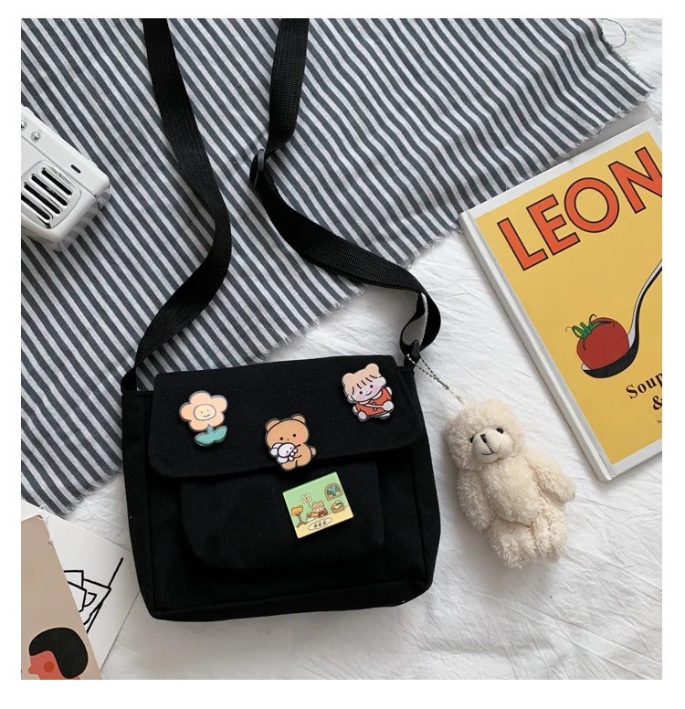 Crossbody Bags Women Canvas Flap-bag Kawaii Harajuku All-match Students Casual Female Handbags Korean Ulzzang Daily Chic Fashion