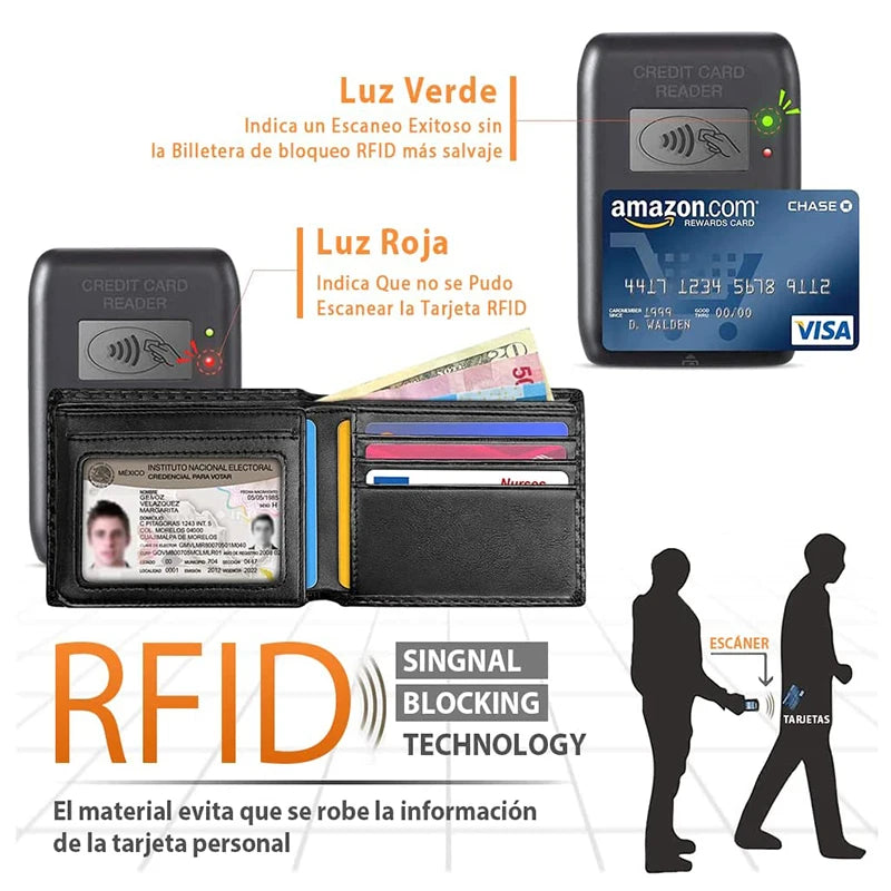 Slim Minimalist Tri-Fold Wallet Carbon Fiber RFID Blocking Men's  Wallet With ID Window and 9 Card Slots