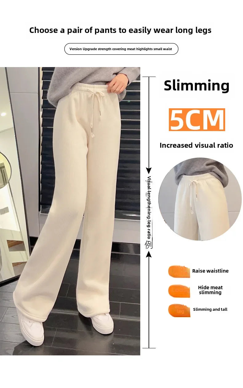 Corduroybell Women's Casual Fleece-lined Straight-leg Trousers New 2024 Winter Collection Mom's Favorite Style For Daily Wear