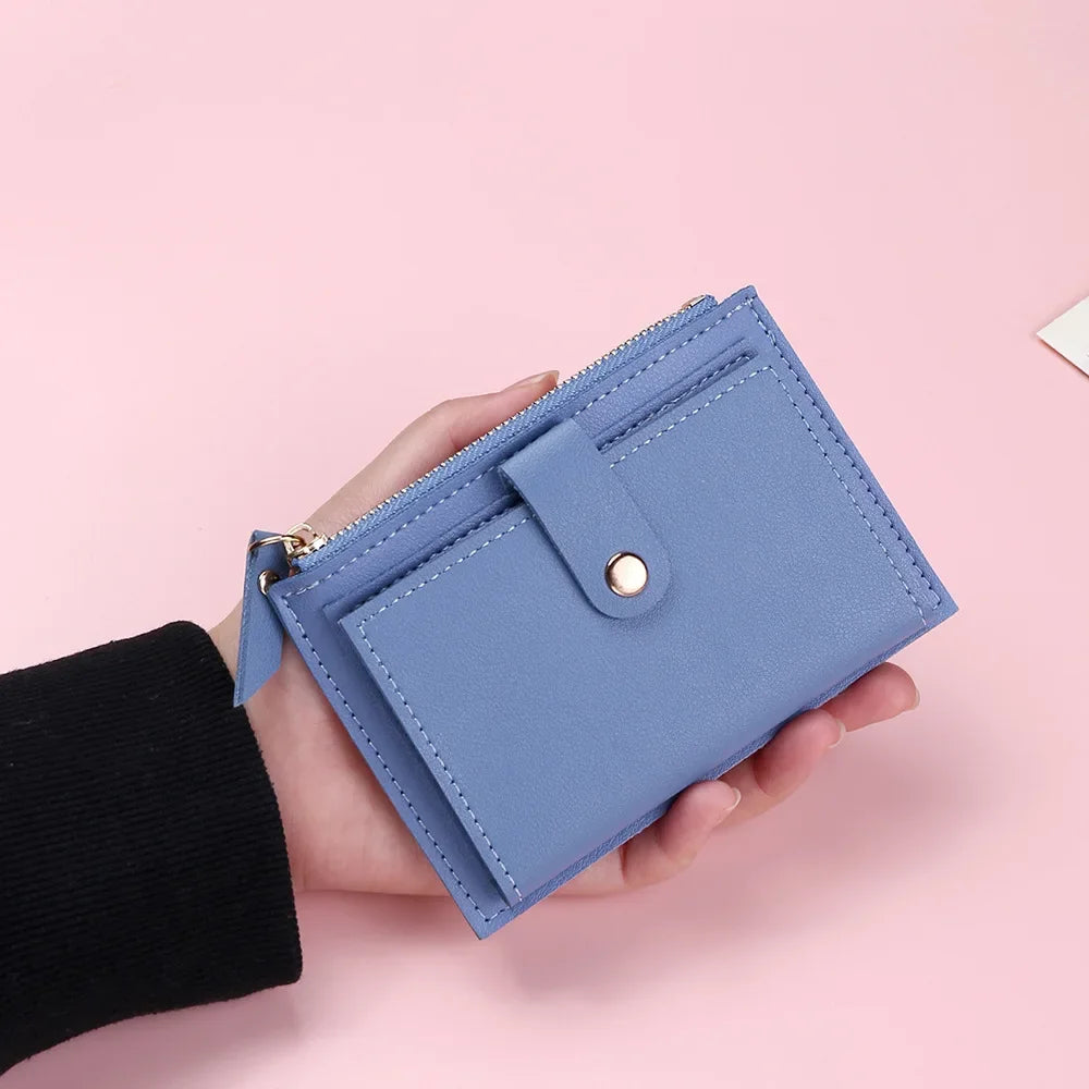 Women Fashion Small Wallet Purse Solid Color PU Leather Mini Coin Purse Wallet Credit Card Holder Bags Zipper Coin Purse