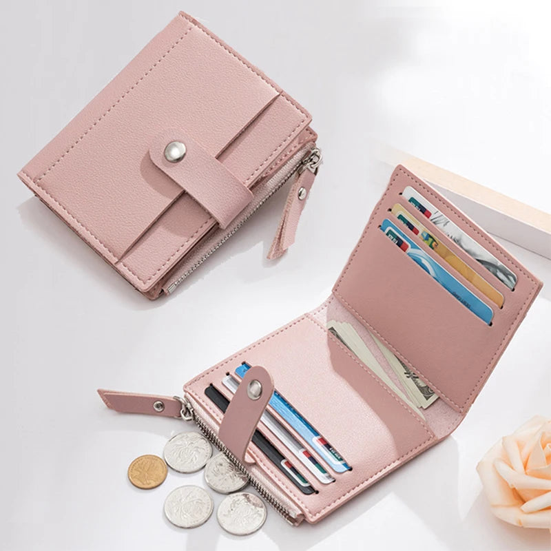 Portefeuilles tendance en cuir pour femmes, mini porte-monnaie solide avec plusieurs cartes, porte-monnaie, portefeuille court, petit portefeuille fin avec fermeture éclair