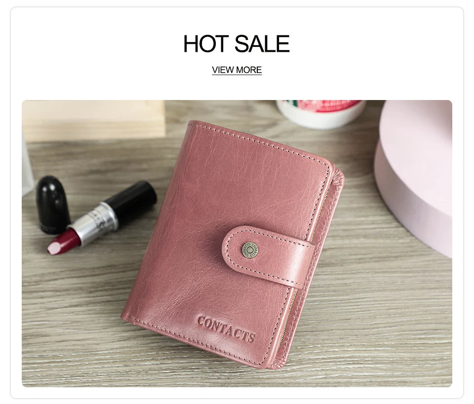 CONTACT'S Genuine Leather RFID Vintage Wallet Men With Coin Pocket Short Wallets Small Zipper Wallet With Card Holders Man Purse