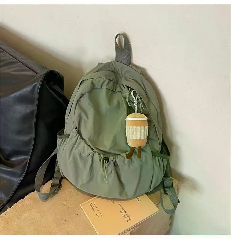 Casual Backpack Women Large Capacity Fashion Junior High School Student Pleat Schoolbag Cloth Bag Korean Travel Backpack