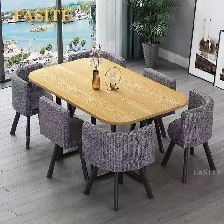 New 2024 Modern Rectangular Negotiation Table and Chair Combination Scandinavian Conference Table Living Room Set with 6 Chairs