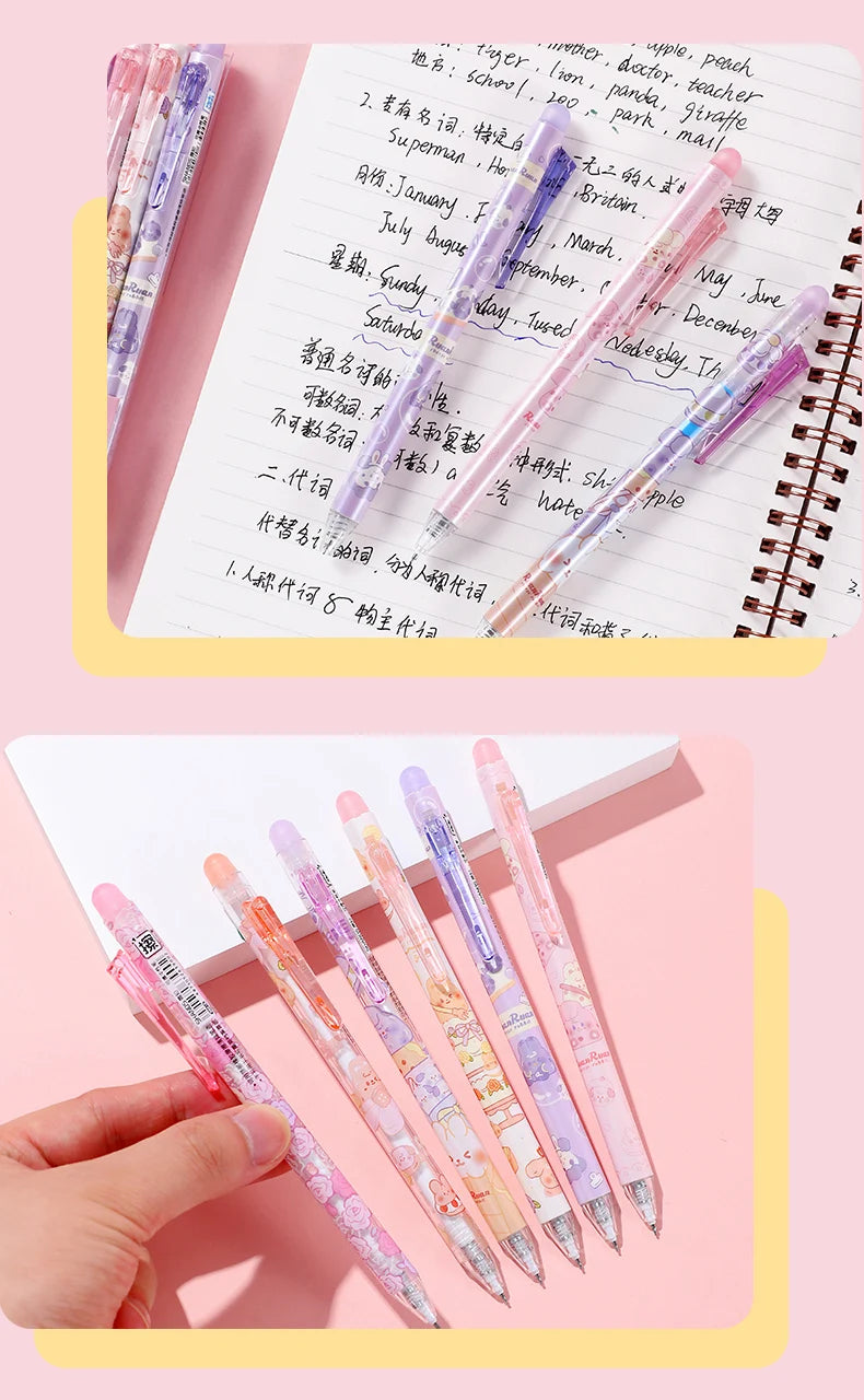 6pcs Set ,Magic Erasable Ballpoint Pen, Retractable Gel  Pen with Thermosensitive Ink, Bullet Nib,  Cartoon Designs