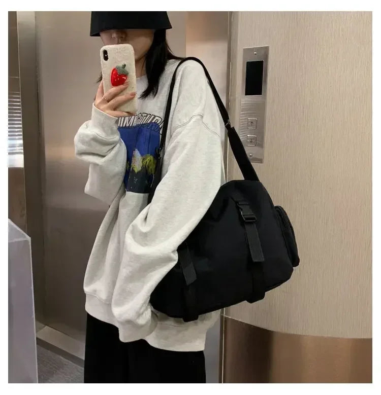 Japanese Harajuku Women Messenger Bag Solid Color Canvas Crossbody Bags Student Large Capacity Handbags Shoulder Bag Bolsos Sac