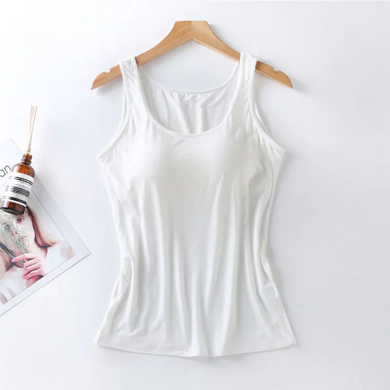 2024 Women's Vest Tops with Built In Bra Neck Vest Padded Slim Fit Tank Tops Sexy Shirts Feminino Casual