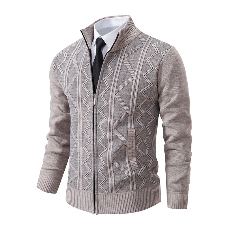 Veste épaisse pour hommes automne et hiver ligne tendance chaude col montant cardigan tricoté pull manteau