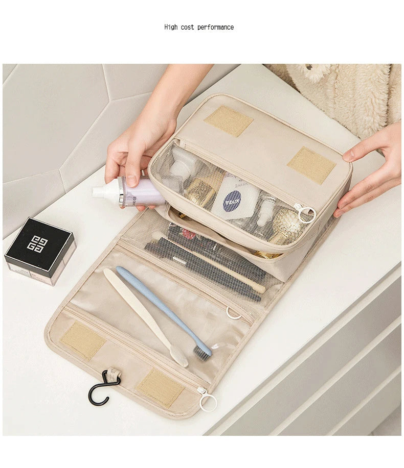 Polyester Waterproof Multifunction Women Cosmetic Bag Toiletry Storage Organize Travel Handbag Bathroom Hanging Wash Bag