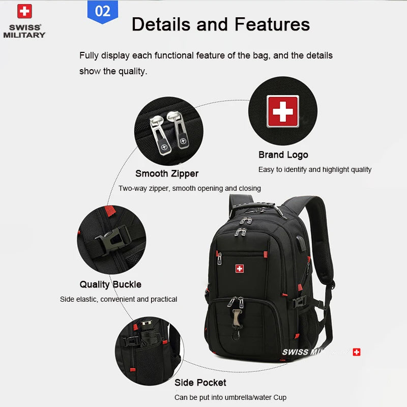 SWISS MILITARY Multifunction Large Capacity Male Bag Fashion Travel Usb Charging Waterproof 23 inch Laptop Backpack Men Mochila