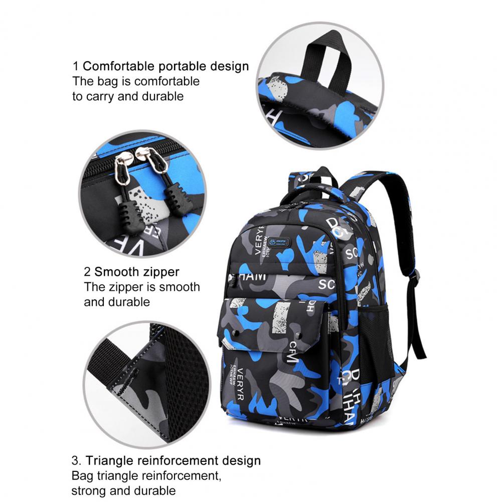 Student Backpack Camouflage Breathable Strap Large Capacity Lightweight Bookbag School Bag for Outdoor Travel