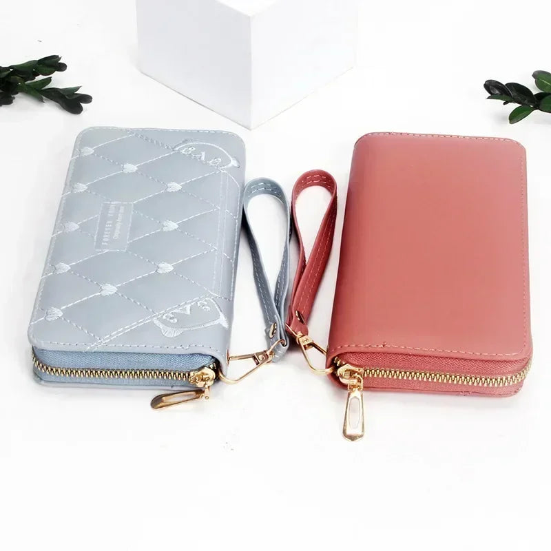 Women Long Wallet Pu Leather Card Holder Large Capacity Hasp Zipper Coin Purse Multi Card Organizer Cell Phone Wristlet Handbag