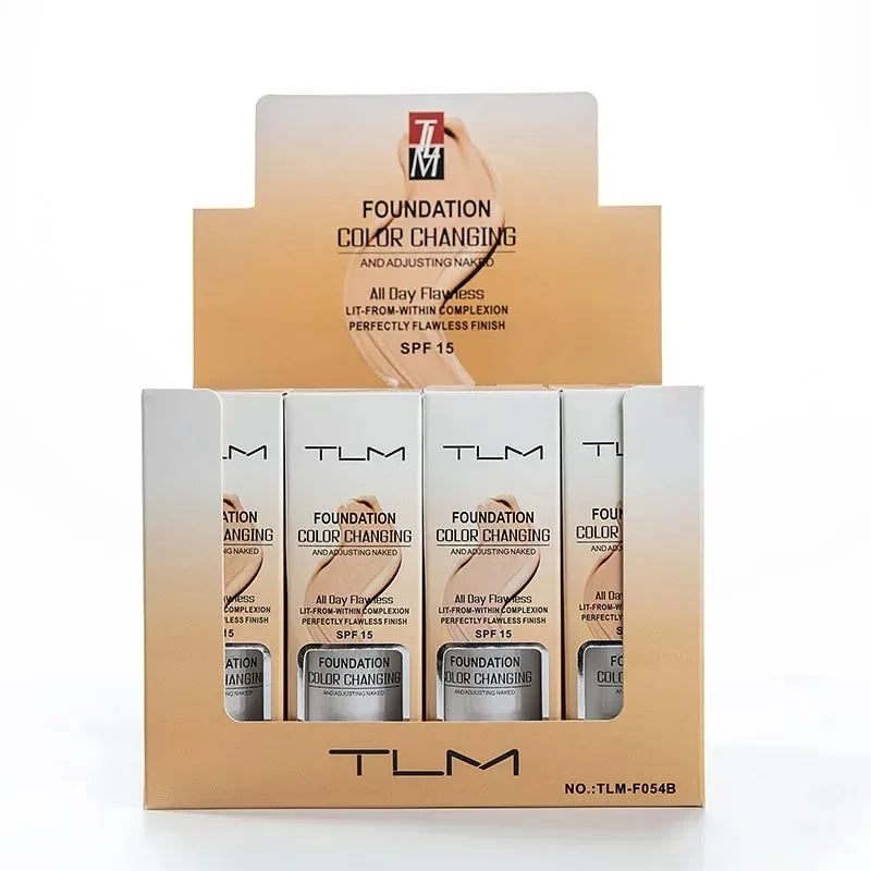 Fond de teint TLM 30 ml - Base de maquillage changeante de couleur - Visage nu - Couvrance totale - Anti-cernes mat - Maquillage longue durée - Fond de teint liquide - Crème