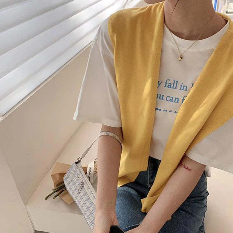 1pcs For Women Korean Knitted Shawl Summer Air Conditioning Fake Collar Neck Guard Knit Thin Knotted Cape Shoulder Scarf