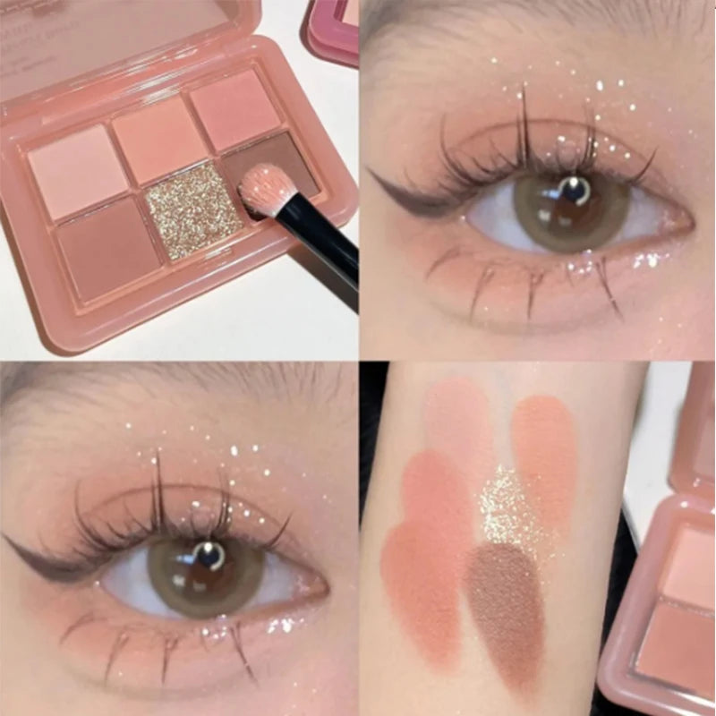 Palette de fards à paupières 6 couleurs Shimmer Shimmer Matte Palette de maquillage Glitter Soft Pink Fard à paupières Pigment pour les yeux Cosmétiques longue durée