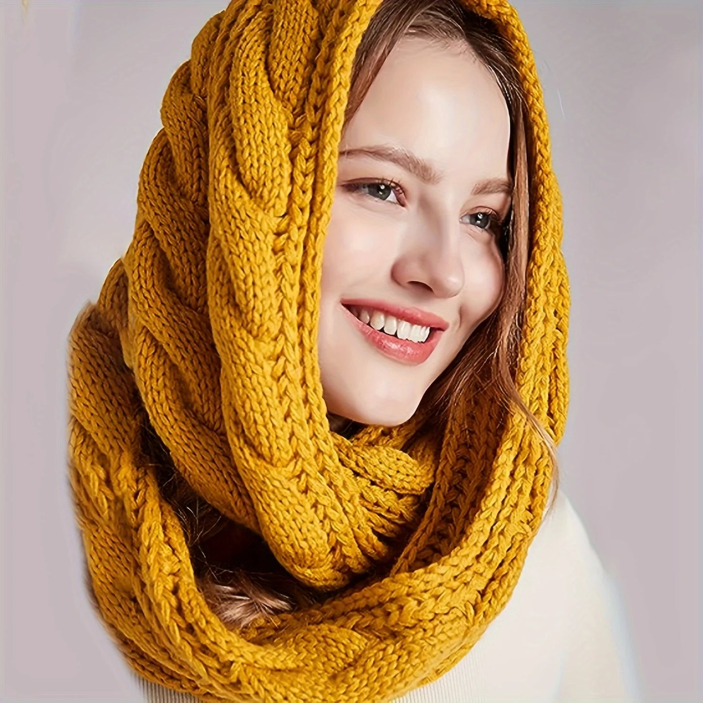 Autumn and winter thickening solid color plush knitting Fried Dough Twists scarf outdoor warmth wireless ring scarf