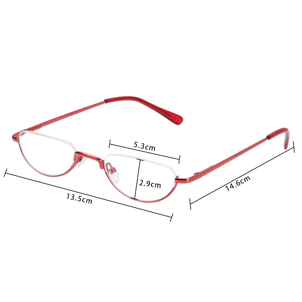 Retro Reading Glasses High-definition Metal Spring Hinges Half Moon Semi Rimless Readers Optical Spectacle Small Frame Eyeglass