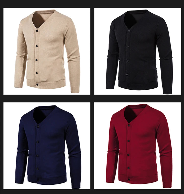 2024 M-5XL Automne Hommes Tricoté Cardigan Mince Col En V Basique Élastique Slim Fit Mince Pull Couleur Unie Décontracté Polyvalent Manteau