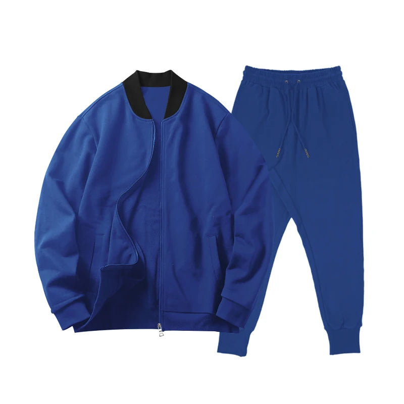 Ensemble de vêtements pour hommes printemps et automne, nouvelle collection de loisirs sportifs, couleur unie, col montant, veste zippée et pantalon, deux pièces