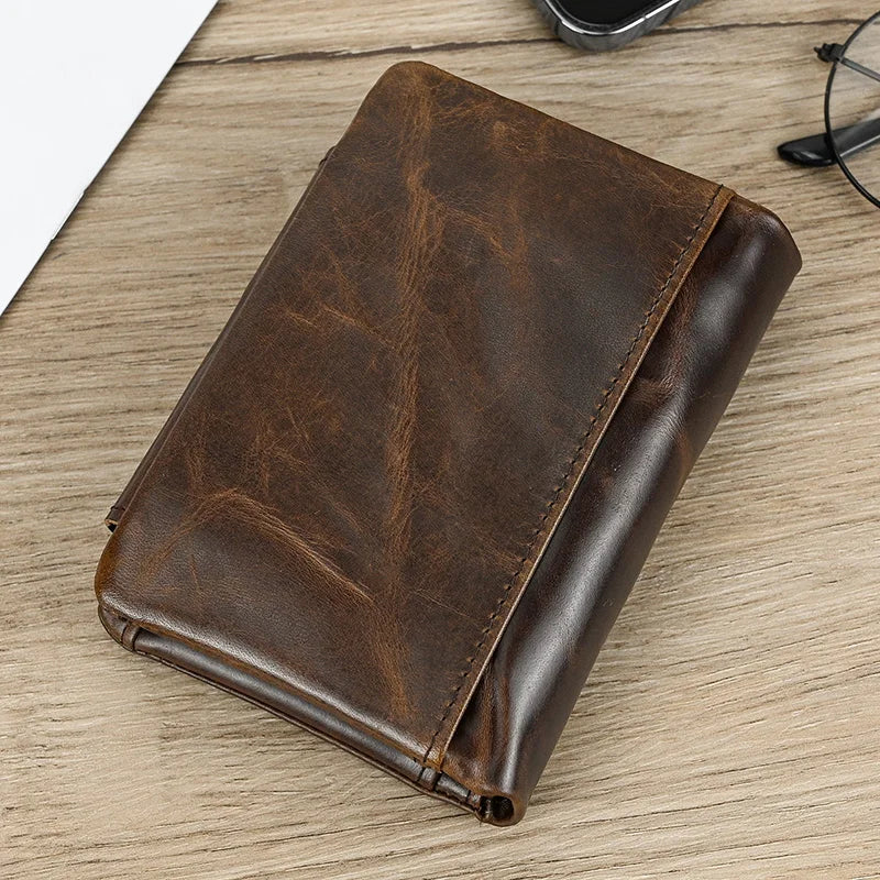 Leather Men‘s Short Wallet Hasp Genuine Leather Unisex Zipper Coin Clutch Purse Cowhide Card Holder Trifold Man wallets