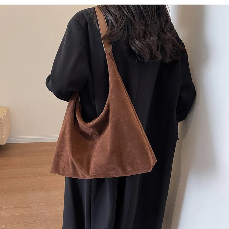 Retro Soft Suede Bag For Women 2023 New Autumn/winter Popular Large Capacity Shoulder Bag Bucket Bag