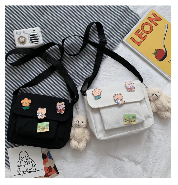 Crossbody Bags Women Canvas Flap-bag Kawaii Harajuku All-match Students Casual Female Handbags Korean Ulzzang Daily Chic Fashion