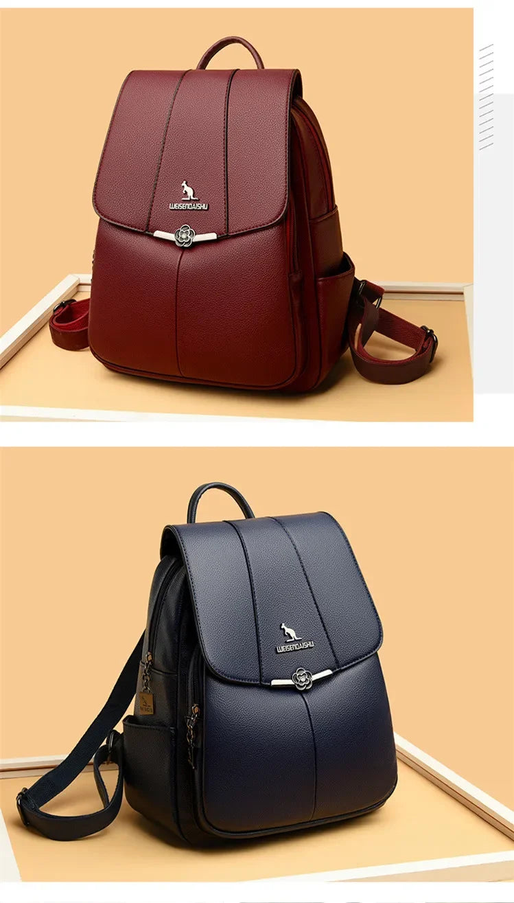 2024 New Fashion Retro Panel Commuter School Bag Women's Backpack PU Soft Leather Casual Lightweight One Shoulder Travel Bag