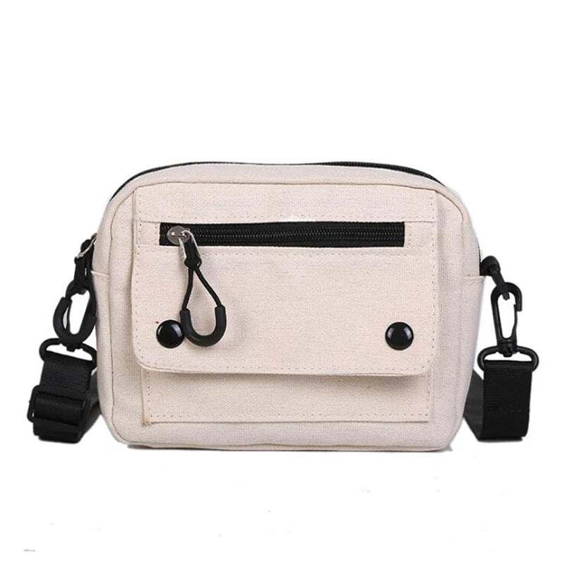 Women Canvas Handbags Mini Student Bag Cell Phone Simple Small Crossbody Casual Ladies Zipper Shoulder Bag