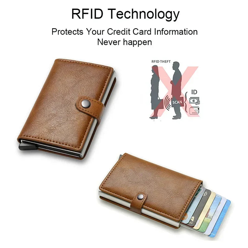 Fashion Business Carbon Fiber Credit Card Holder Wallet Men Rfid Metal Thin Pop Up Minimalist Wallet Small Purse Metal Wallet