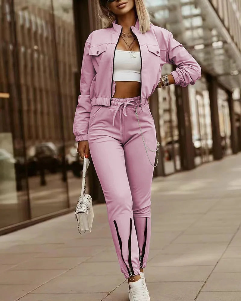 2024 Sportsuits for Women Two Piece Suits Solid Sweatshirts Long Pants Fashion Sets Autumn Winter Casual Zipper Tracksuits S-2XL