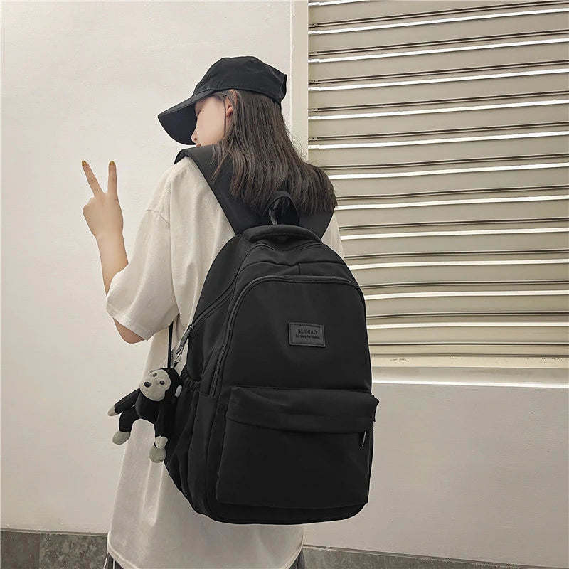 Women's Backpack Solid Color Female Multi-pocket Casual Man Travel Bag High Quality Schoolbag for Teenage Girl Book Knapsack