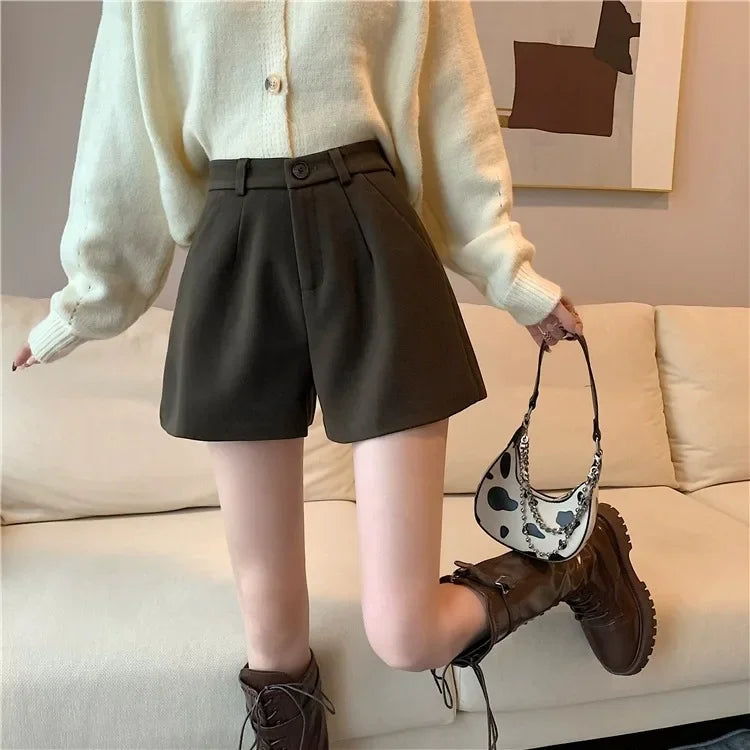 Black Woolen Shorts Women's Autumn/winter Outerwear Petite High-waisted Bell Bottoms 2023 New Slimming Base Boot Pants