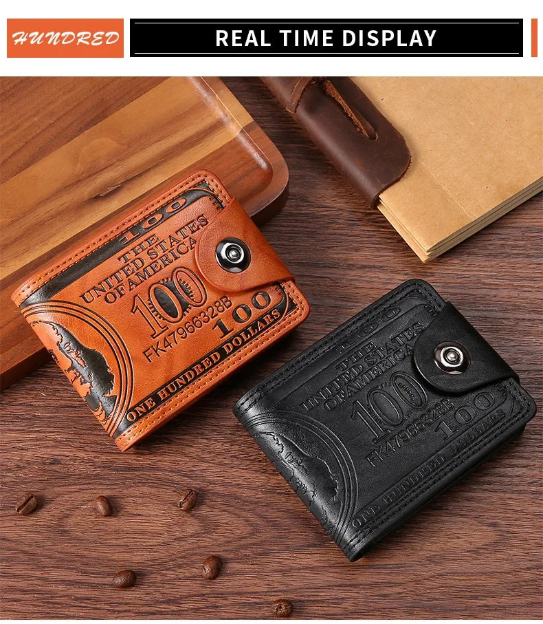 Men's Wallets with 100 US Dollar Pattern Hasp Male Leather Wallet with Zipper Card Holder Coin Pocket Purse cartera hombre