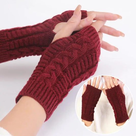 Women Stylish Hand Warmer Winter Gloves Arm Crochet Knitting Faux Wool Mitten Warm Fingerless Glove Twist Pattern Women Gloves