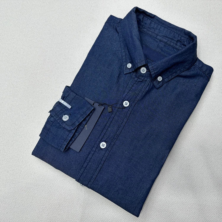 Chemise en jean à manches longues pour homme, nouvelle collection 2024, en coton, noir, bleu, épaules tombantes, poches à boutons, style cowboy, ample, décontractée, pour le travail