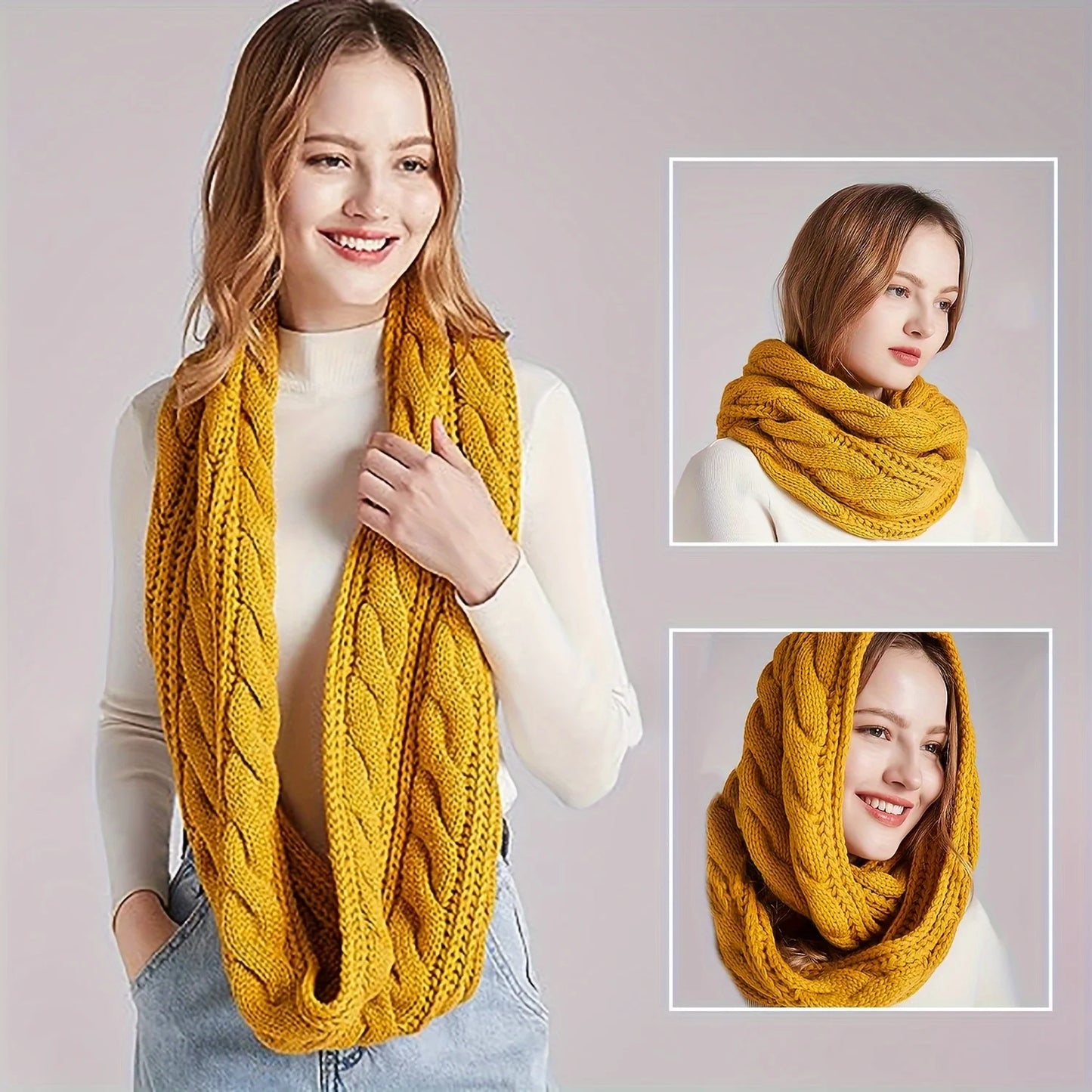 Autumn and winter thickening solid color plush knitting Fried Dough Twists scarf outdoor warmth wireless ring scarf