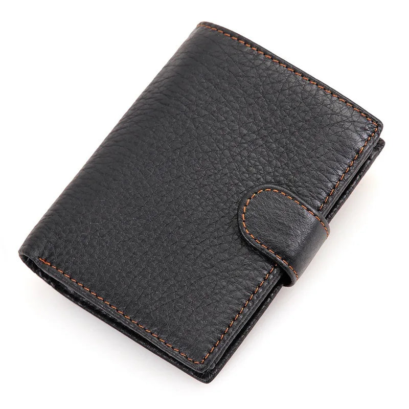 High Quality Genuine Leather Card Wallet Men Women RFID Genuine Leather Short Wallet Multi Cards Slots Button Man Purse