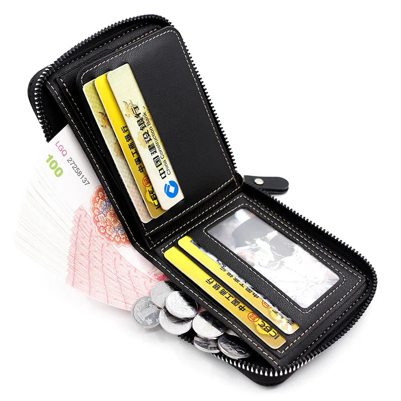 New High Quality Zipper Men Wallets Brand Card Holder Classic Male Wallet  Photo Holder Coin Pocket Men's Purses