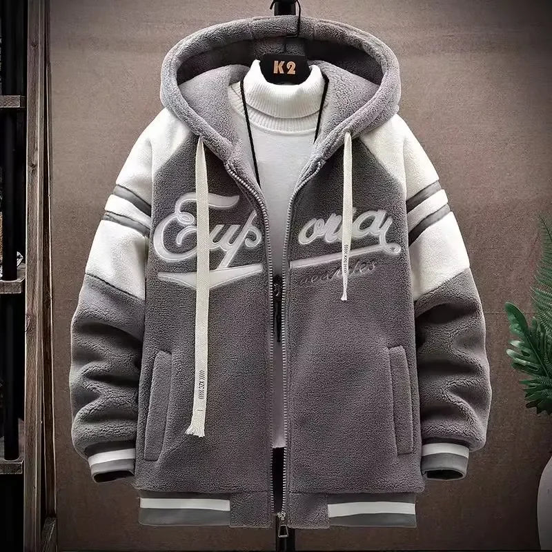 Autumn/winter Cotton Coat Loose-fit Thickened Sweatshirt Zip-up Cardigan Hooded Jacket For Men Youth