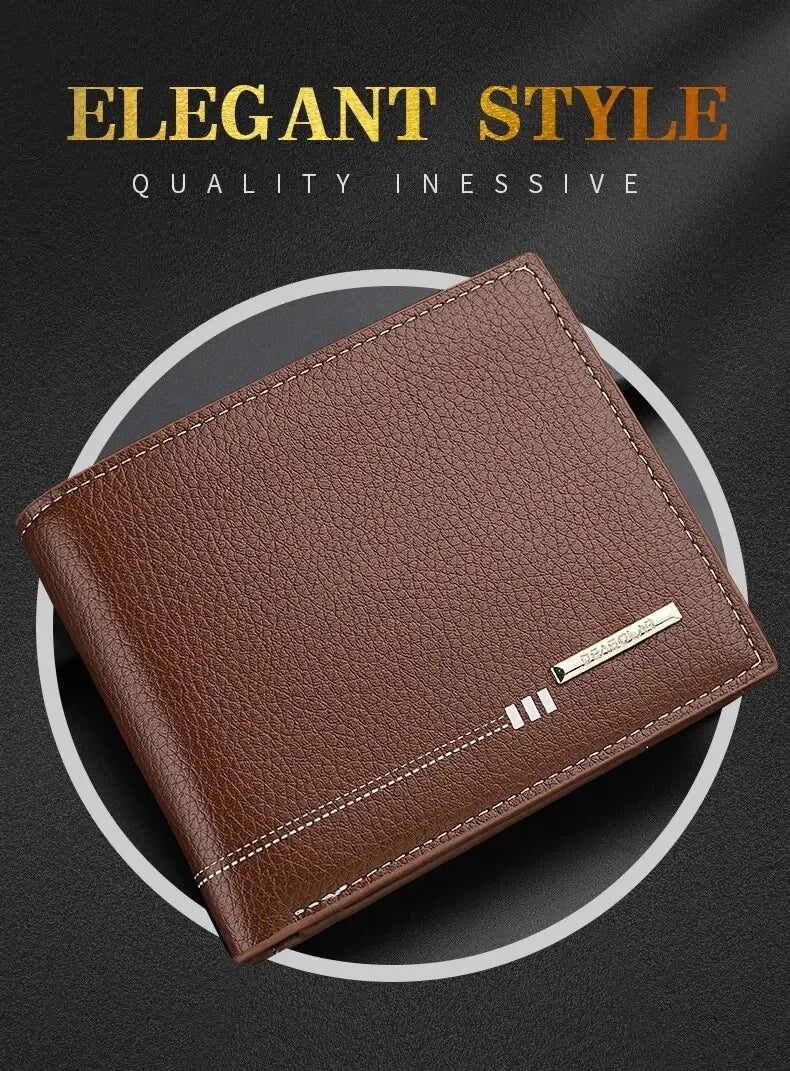 New Men's Wallet Credit Card Holder Zipper Coin Purse High-Quality Lychee Pattern Business Short Wallet for Men Business Wallet