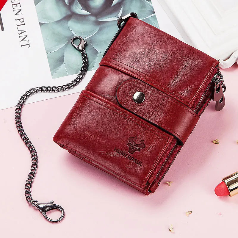 Genuine Leather Wallet Women Short RFID Anti-thef Card Holder Female Hasp Zipper Coin Purse High Quality Clutch Money Bag Portfe