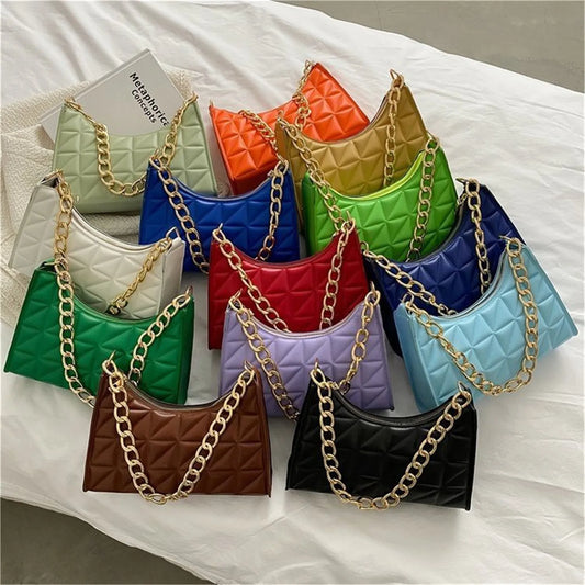 2023 New Women's Diamond Pattern Shoulder Bag Trend Chain Underarm Bag Fashion Texture Solid Color Handbag Female Shopping Bag