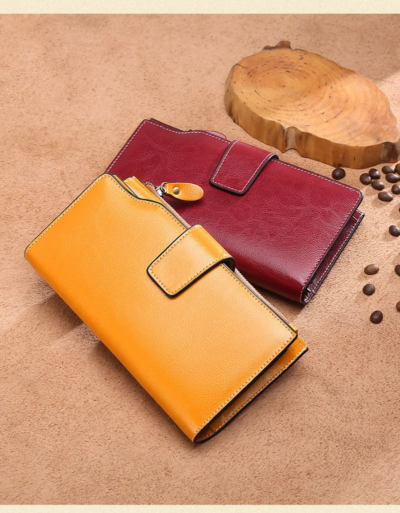 2024 New Rfid Long Women Wallets Clutch Zipper Coin Pocket Female Print Wallet Quality Card Holder Genuine Leather Women Purse