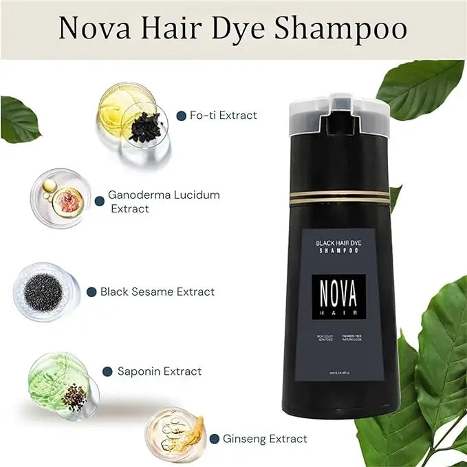 Shampooing colorant capillaire original Nova Hair Shampooing colorant instantané pour hommes et femmes Couleur de cheveux rapide, facile et sûre Couverture des cheveux gris Nourrit le cuir chevelu