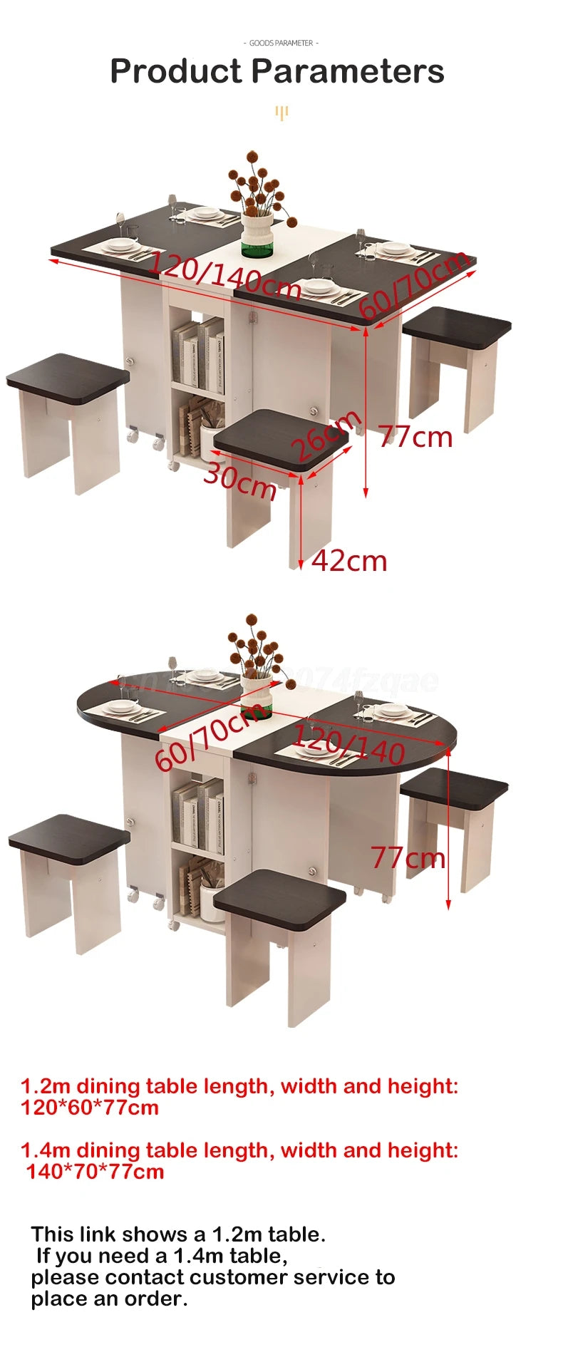 Folding Dining Table Movable Table Set  1.2m Round/ Square Table With 4 Chair Furniture For Dining Room Apartment Living Room