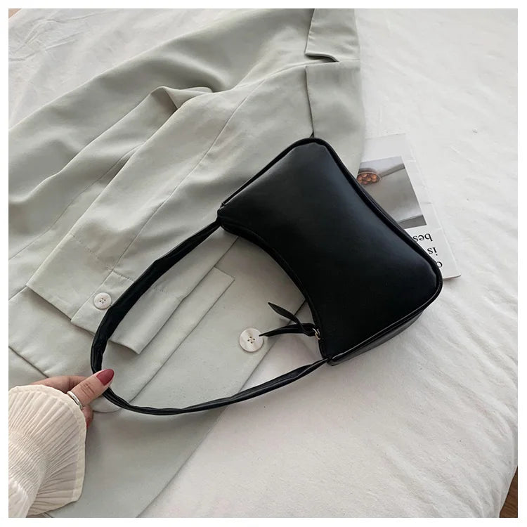 Retro Soft PU Leather Women Shoulder Underarm Bags Casual Solid Color Small Top-Handle Handbags Ladies Fashion Shoulder Bags