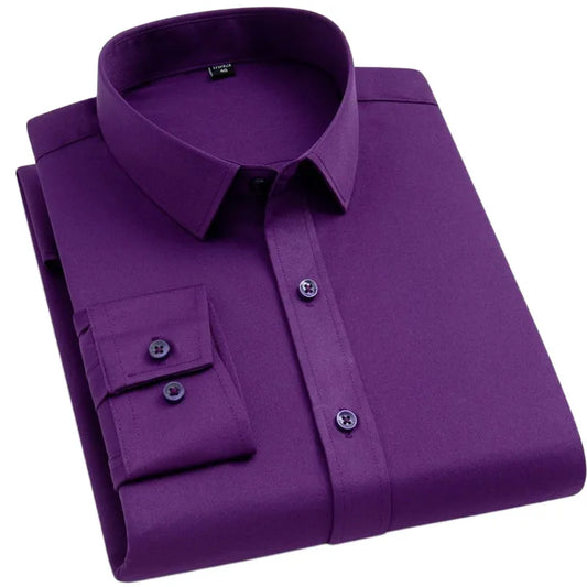 BAMBOOPLE Chemises de bureau sans repassage pour hommes Dernières chemises antirides douces pour affaires sans poche Smart Causal Purple Slim Fit AEchoice