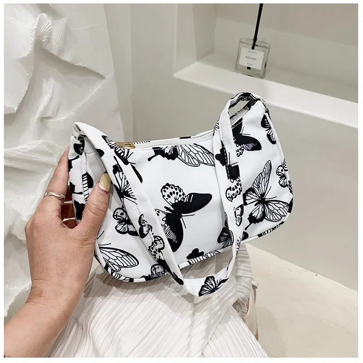 Women Shoulder Bag Fashion Animal Pattern Print Bag Casual Nylon Butterfly Leopard Zebra Cow Print Women Handbag Underarm Bags