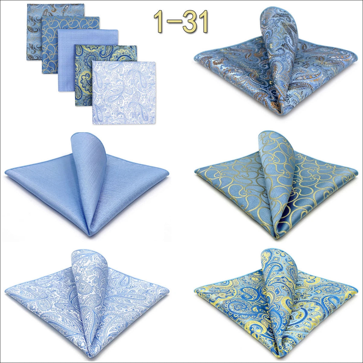 5 Pieces Mens Pocket Squares Wedding Handkerchiefs Set Fashion Formal Bundle Luxury Unique